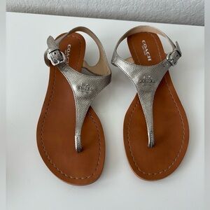 Coach Gray and Brown Sandals with T-Strap Design